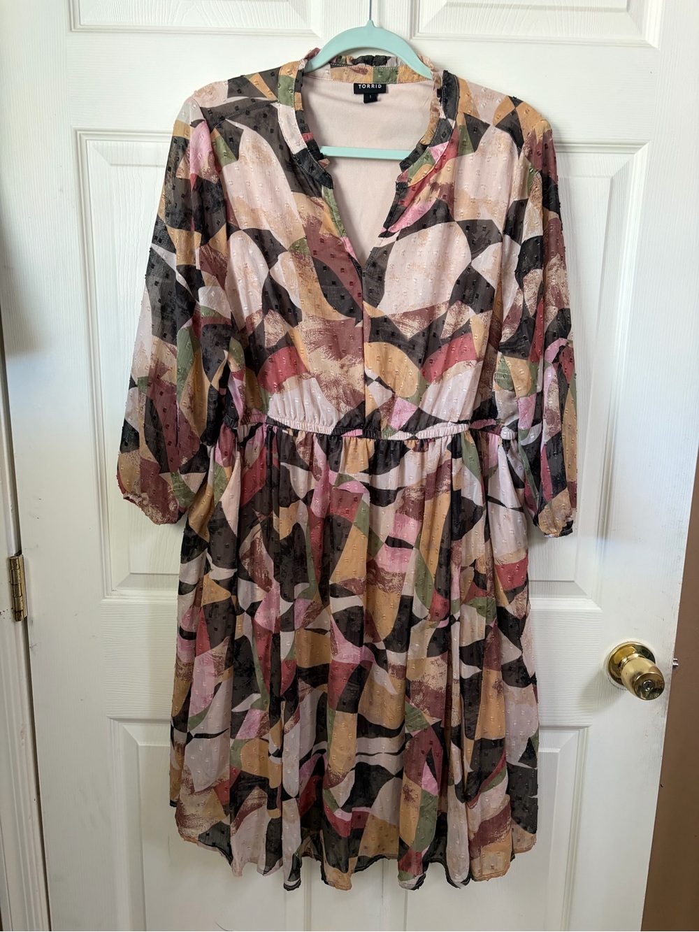 torrid Pink Multi-Color Abstract Print Long Sleeve Midi Dress